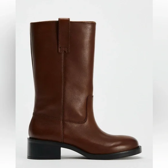 ZARA WIDE SHAFT 100% LEATHER ANKLE BOOTS - Picture 6 of 15